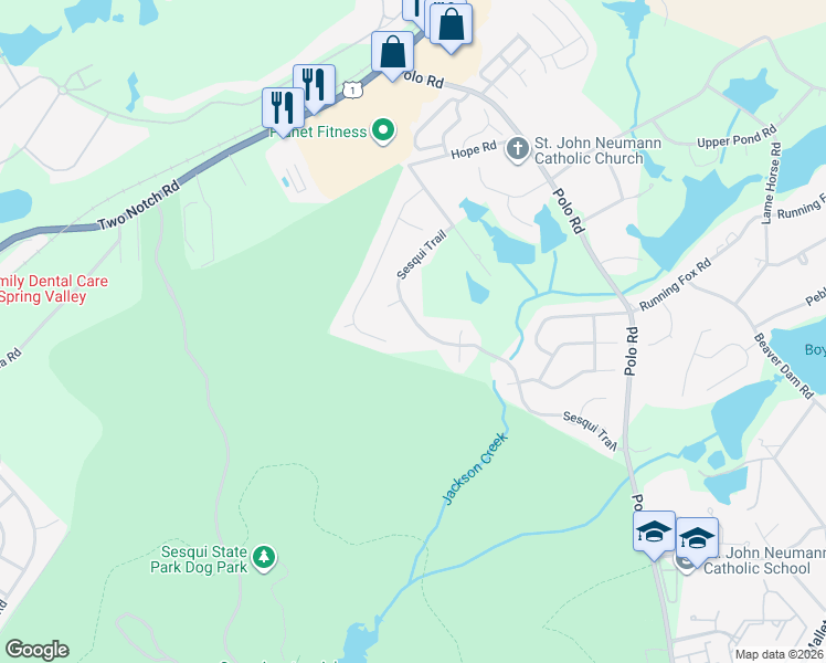 map of restaurants, bars, coffee shops, grocery stores, and more near 415 Sesqui Trail in Columbia