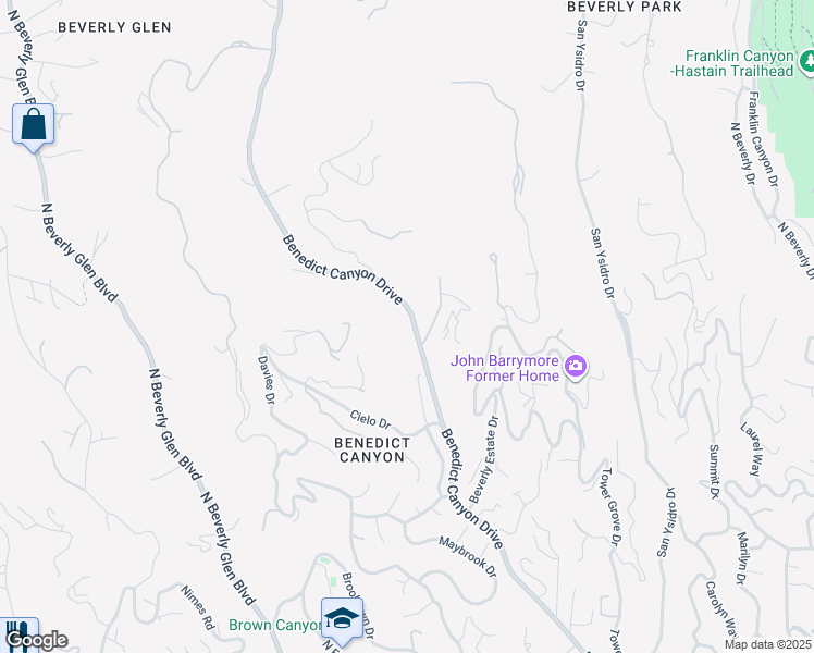 map of restaurants, bars, coffee shops, grocery stores, and more near 1465 Benedict Canyon Drive in Beverly Hills