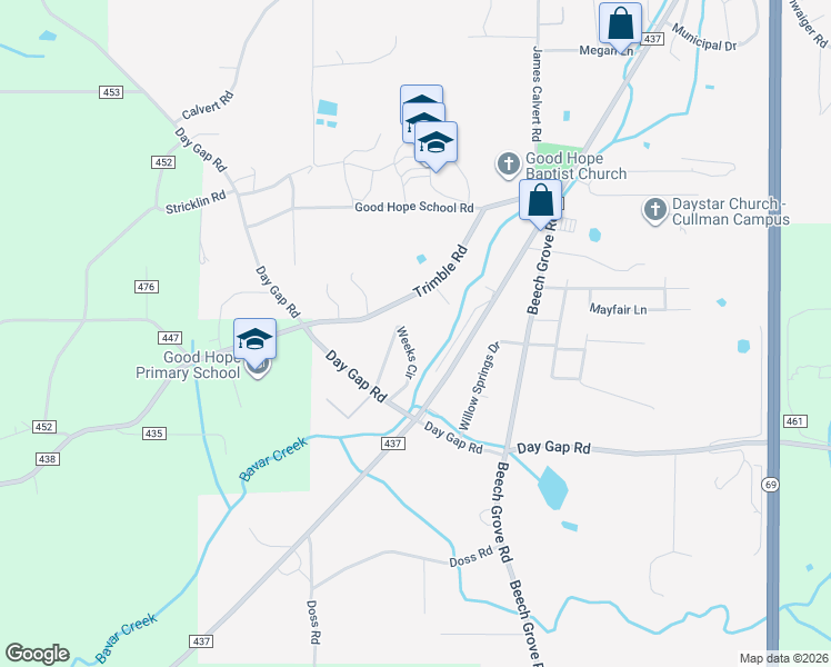 map of restaurants, bars, coffee shops, grocery stores, and more near 162 Weeks Circle in Good Hope