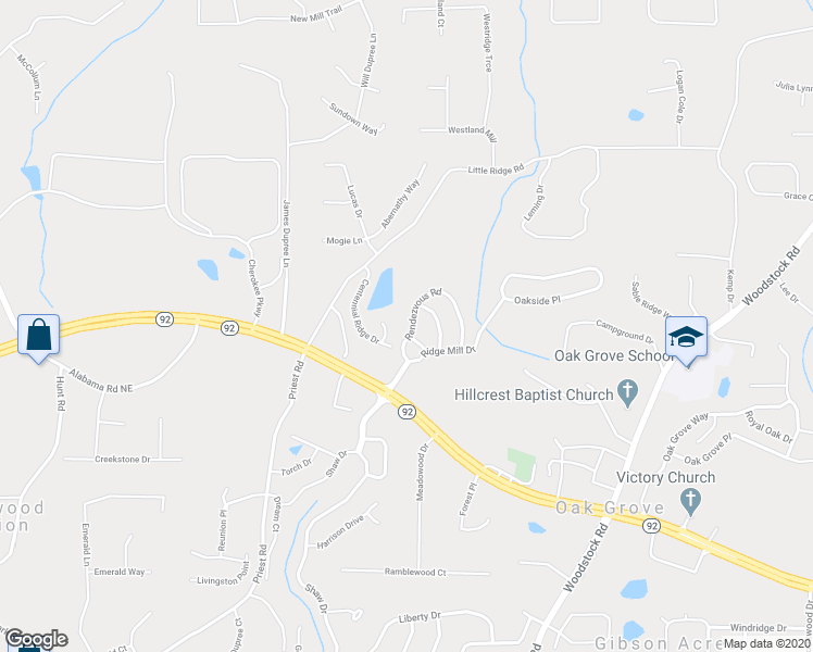map of restaurants, bars, coffee shops, grocery stores, and more near 505 Rendezvous Road in Acworth