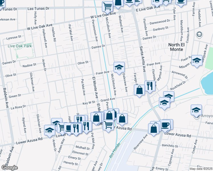map of restaurants, bars, coffee shops, grocery stores, and more near 5114 Persimmon Avenue in Temple City