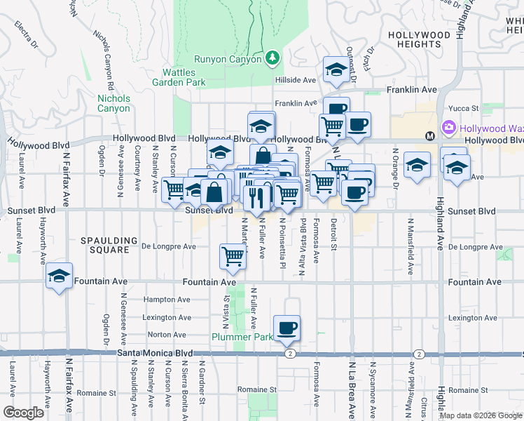 map of restaurants, bars, coffee shops, grocery stores, and more near  in Los Angeles