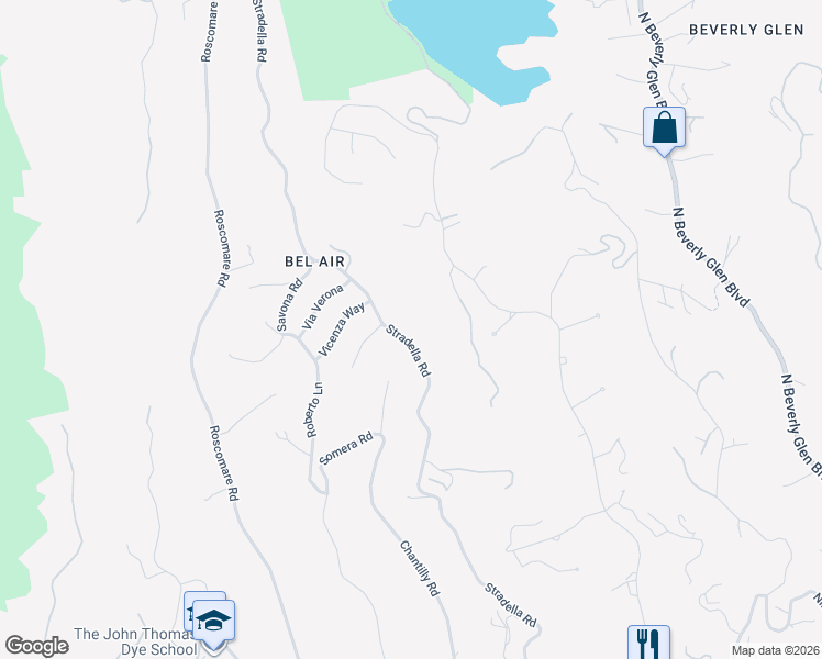 map of restaurants, bars, coffee shops, grocery stores, and more near 1342 Stradella Road in Los Angeles