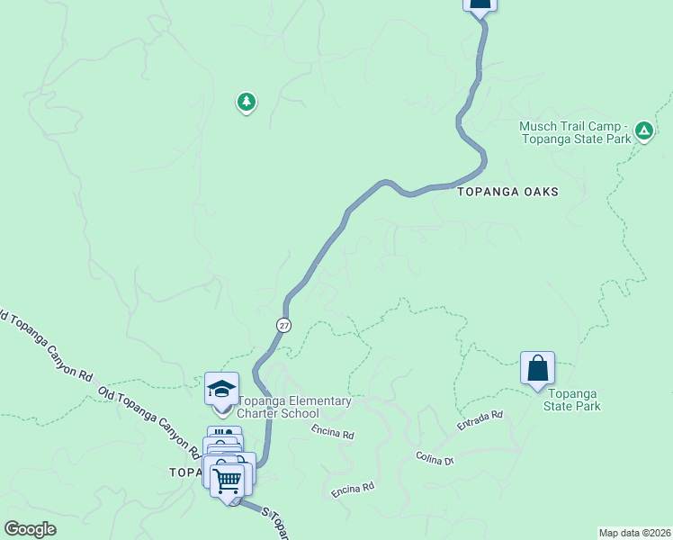 map of restaurants, bars, coffee shops, grocery stores, and more near 21535 Highvale Trail in Topanga