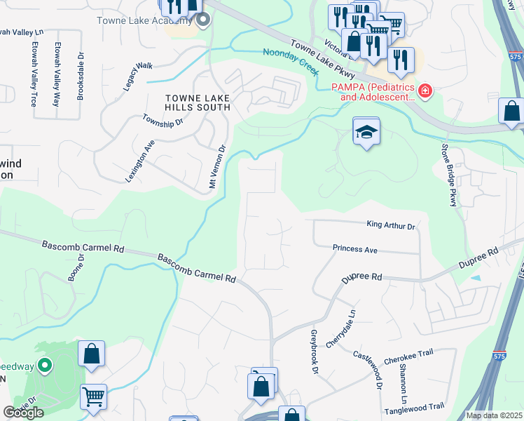 map of restaurants, bars, coffee shops, grocery stores, and more near 503 Hearthstone Ridge in Woodstock