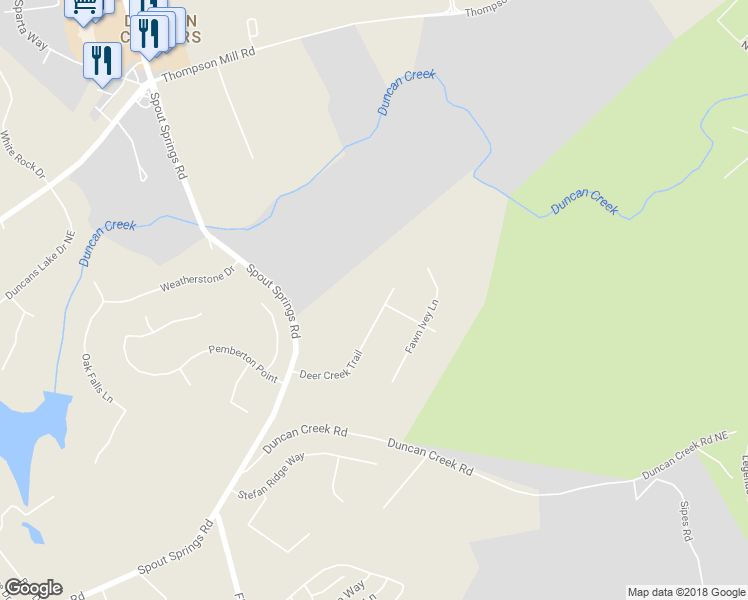 map of restaurants, bars, coffee shops, grocery stores, and more near 1935 Deer Creek Trail in Buford