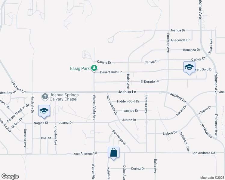 map of restaurants, bars, coffee shops, grocery stores, and more near 57806 Joshua Lane in Yucca Valley