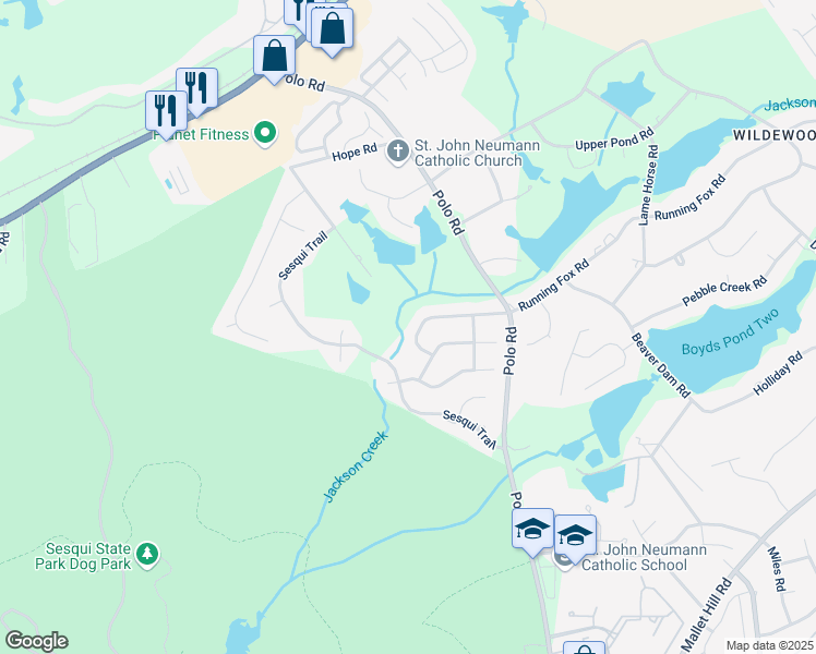 map of restaurants, bars, coffee shops, grocery stores, and more near 447 Running Fox Road West in Columbia