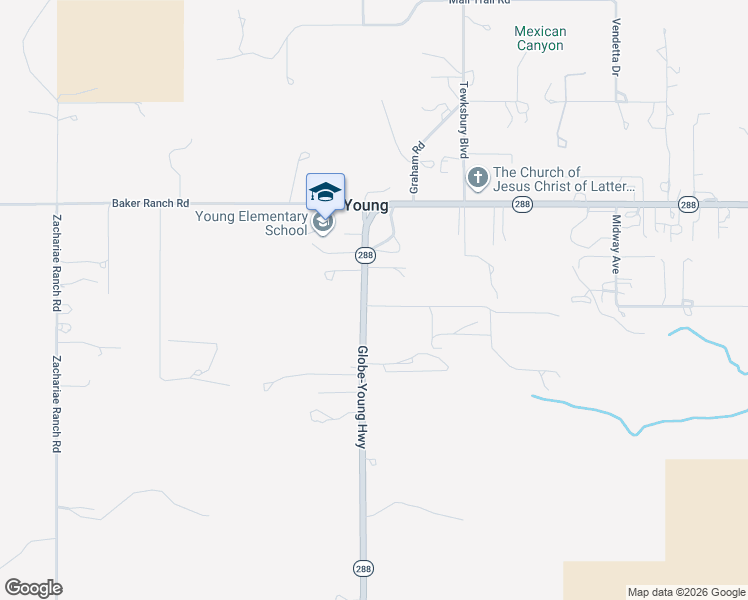 map of restaurants, bars, coffee shops, grocery stores, and more near 46777 Arizona 288 in Young