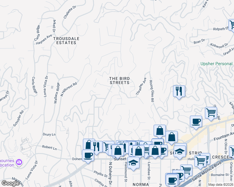 map of restaurants, bars, coffee shops, grocery stores, and more near 1441 Oriole Drive in Los Angeles