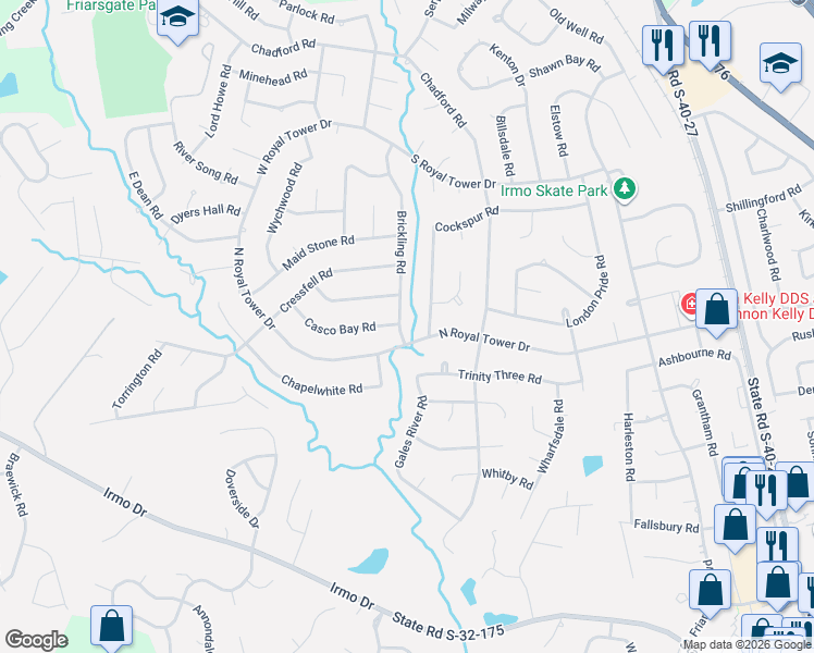 map of restaurants, bars, coffee shops, grocery stores, and more near 107 Brickling Road in Irmo