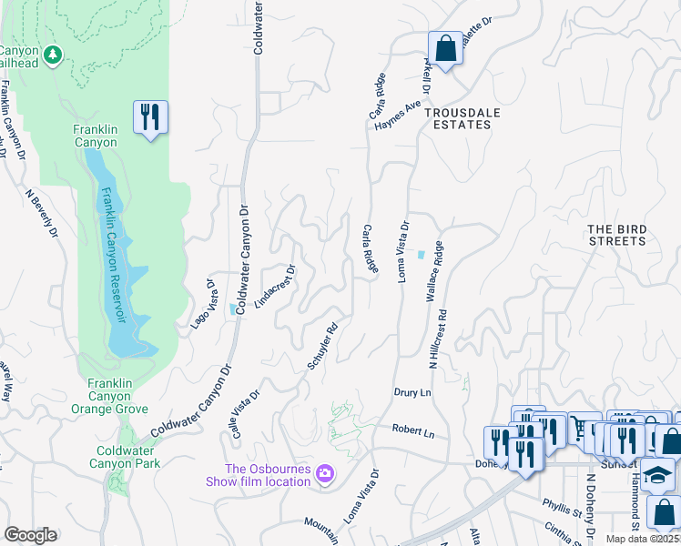 map of restaurants, bars, coffee shops, grocery stores, and more near 9316 Beverlycrest Drive in Beverly Hills
