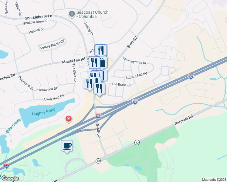 map of restaurants, bars, coffee shops, grocery stores, and more near 106 London Gray Drive in Elgin