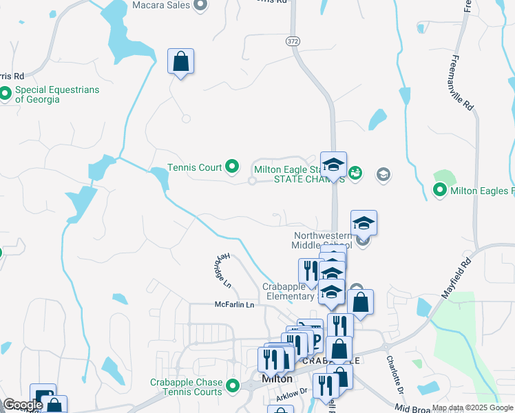 map of restaurants, bars, coffee shops, grocery stores, and more near 590 Kensington Farms Drive in Alpharetta