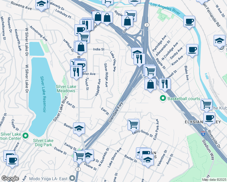 map of restaurants, bars, coffee shops, grocery stores, and more near 2314 Lake View Avenue in Los Angeles