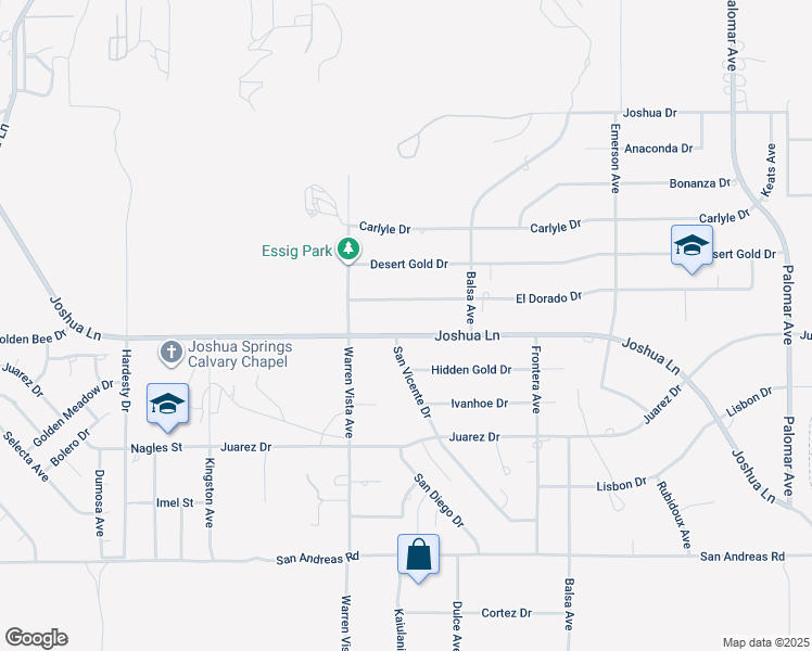map of restaurants, bars, coffee shops, grocery stores, and more near 57806 Joshua Lane in Yucca Valley
