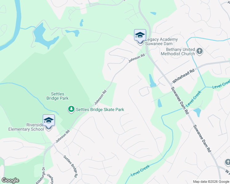 map of restaurants, bars, coffee shops, grocery stores, and more near 220 Johnson Road in Suwanee