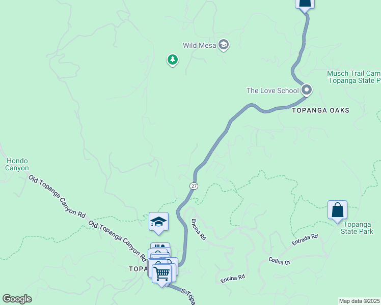 map of restaurants, bars, coffee shops, grocery stores, and more near 563 Canon View Trail in Topanga