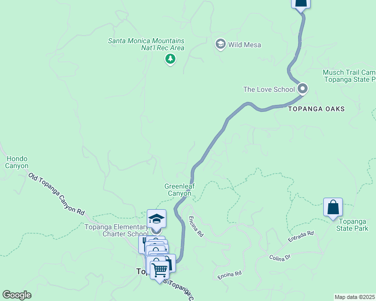 map of restaurants, bars, coffee shops, grocery stores, and more near 563 Canon View Trail in Topanga
