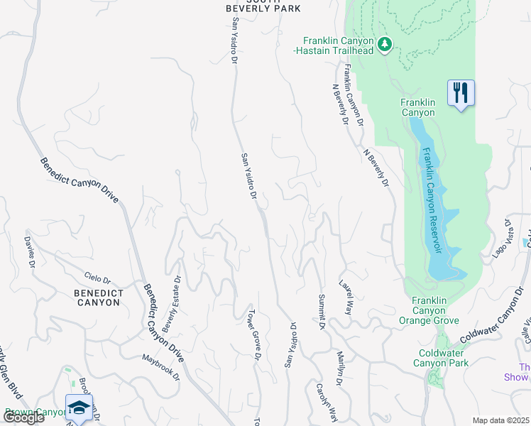 map of restaurants, bars, coffee shops, grocery stores, and more near 1438 San Ysidro Drive in Beverly Hills