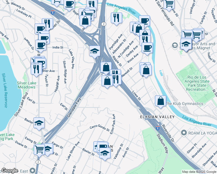 map of restaurants, bars, coffee shops, grocery stores, and more near in Los Angeles