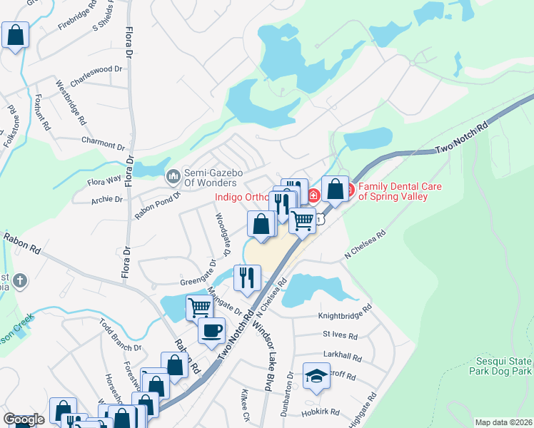 map of restaurants, bars, coffee shops, grocery stores, and more near 161 Lionsgate Drive in Columbia