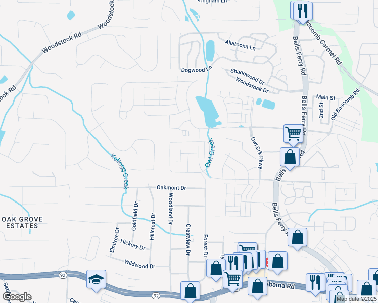 map of restaurants, bars, coffee shops, grocery stores, and more near 616 Blue Sky Boulevard in Acworth