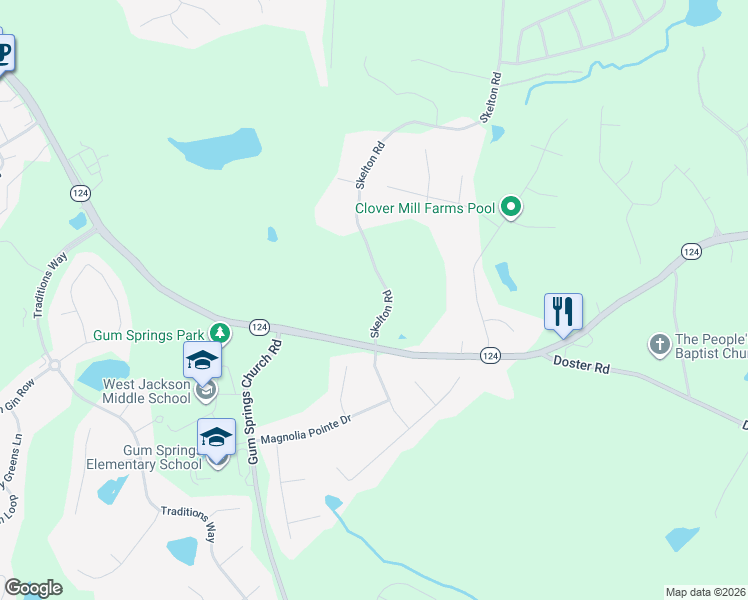 map of restaurants, bars, coffee shops, grocery stores, and more near 113 Skelton Road in Hoschton