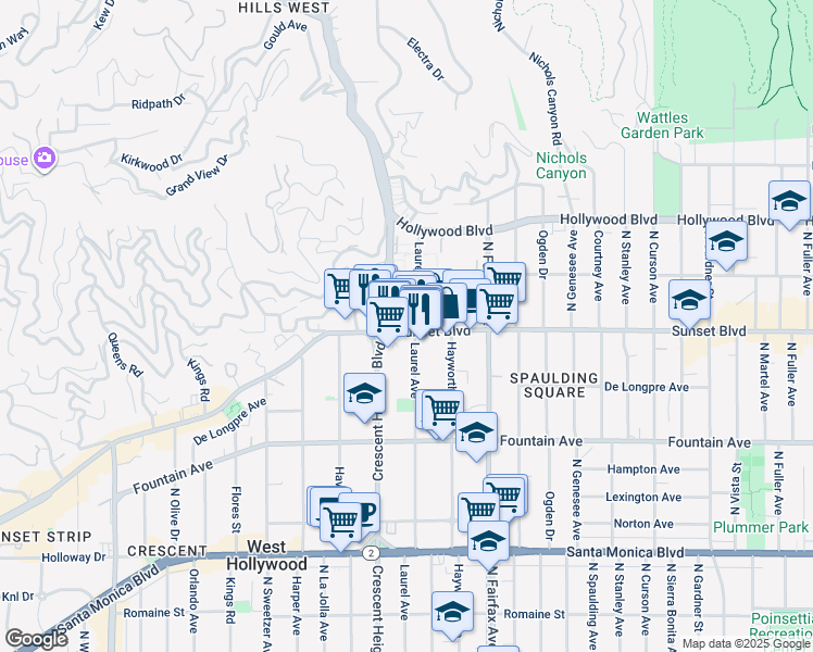 map of restaurants, bars, coffee shops, grocery stores, and more near in Los Angeles