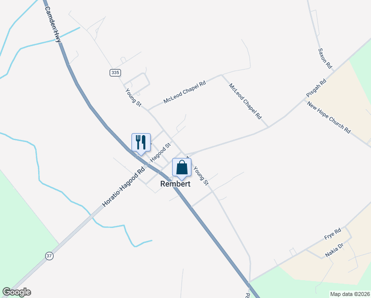 map of restaurants, bars, coffee shops, grocery stores, and more near 7575 Pisgah Road in Rembert