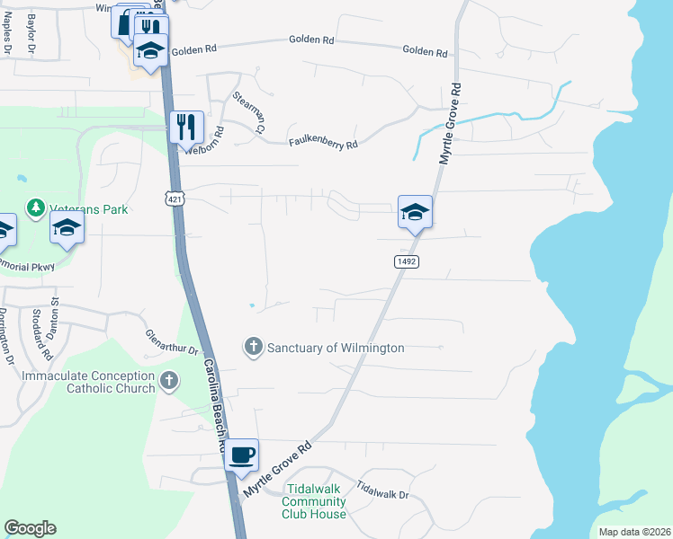 map of restaurants, bars, coffee shops, grocery stores, and more near 1204-1212 Joey Court in Wilmington