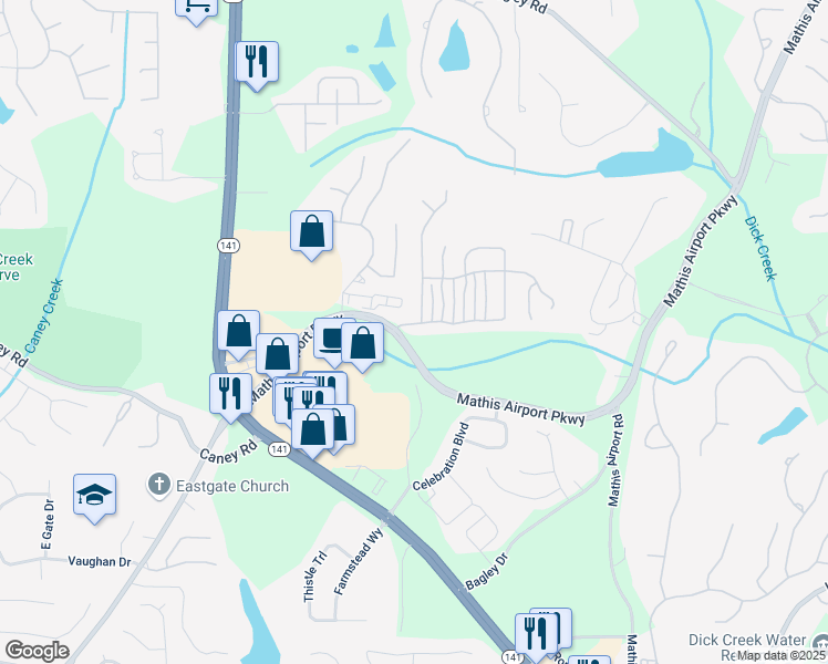 map of restaurants, bars, coffee shops, grocery stores, and more near 2940 Bentbill Crossing in Cumming