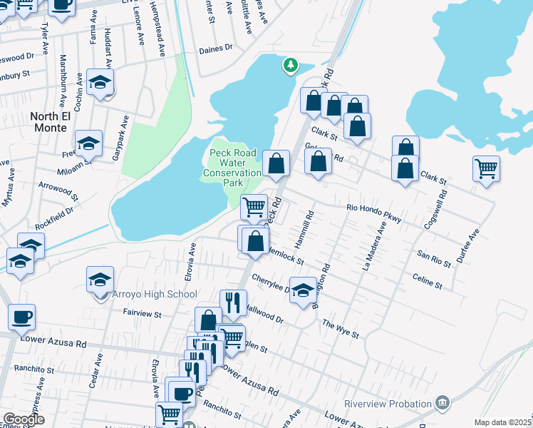 map of restaurants, bars, coffee shops, grocery stores, and more near 11592 Celine Street in El Monte