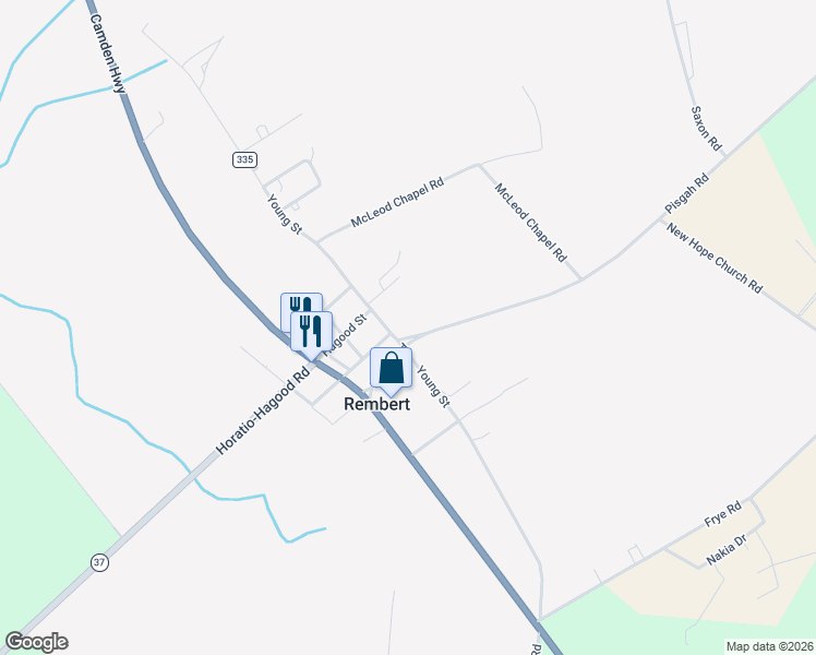 map of restaurants, bars, coffee shops, grocery stores, and more near 7575 Pisgah Road in Rembert