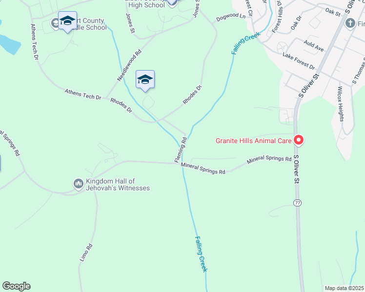 map of restaurants, bars, coffee shops, grocery stores, and more near Fleming Road in Elberton