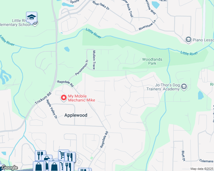 map of restaurants, bars, coffee shops, grocery stores, and more near 234 Deerchase Drive in Woodstock