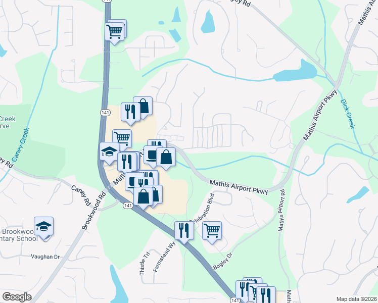 map of restaurants, bars, coffee shops, grocery stores, and more near 2940 Bentbill Crossing in Cumming