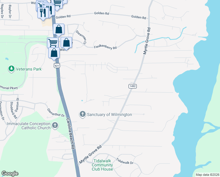 map of restaurants, bars, coffee shops, grocery stores, and more near 1204-1212 Joey Court in Wilmington