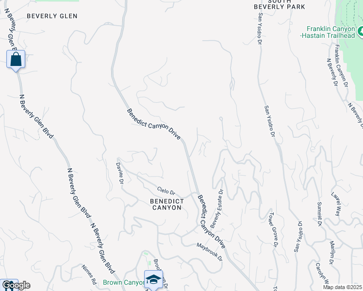 map of restaurants, bars, coffee shops, grocery stores, and more near 1481 Benedict Canyon Drive in Beverly Hills