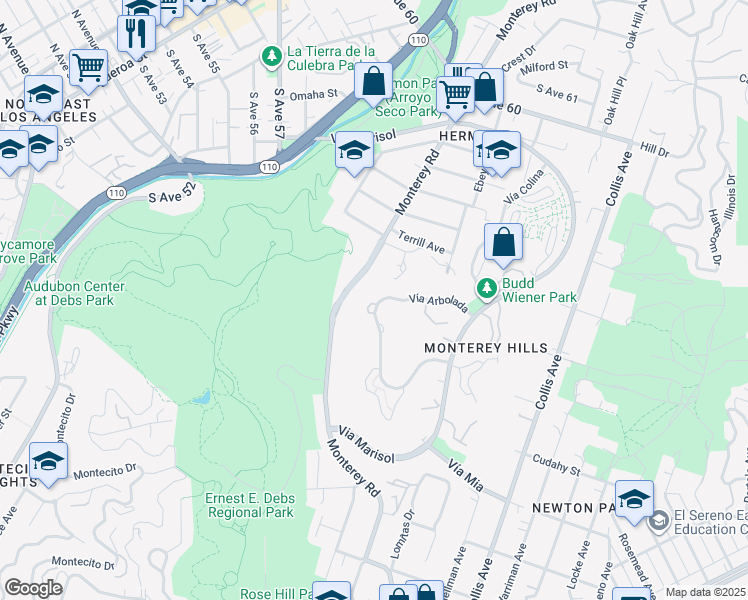 map of restaurants, bars, coffee shops, grocery stores, and more near 4271 Vía Arbolada in Los Angeles