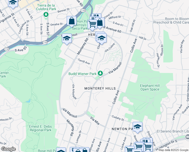 map of restaurants, bars, coffee shops, grocery stores, and more near 4295 Vía Arbolada in Los Angeles