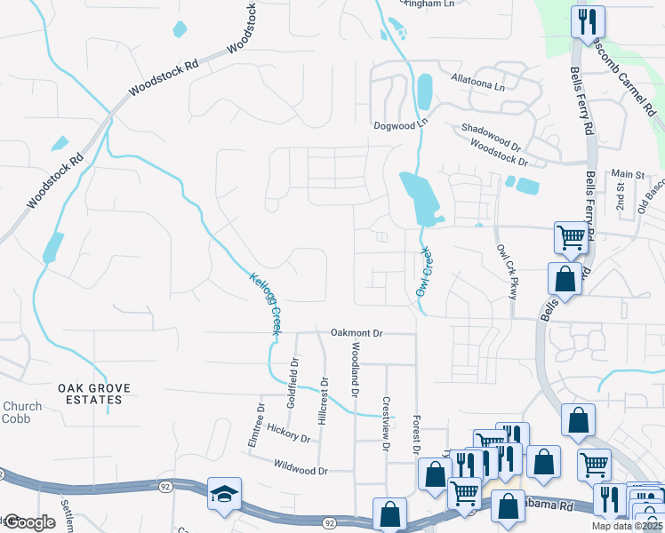 map of restaurants, bars, coffee shops, grocery stores, and more near 161 Sable Trace Trail in Acworth