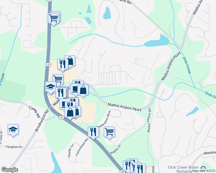 map of restaurants, bars, coffee shops, grocery stores, and more near 3150 Bentbill Crossing in Cumming