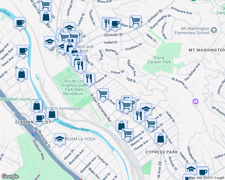 map of restaurants, bars, coffee shops, grocery stores, and more near 3037 Chaucer Street in Los Angeles