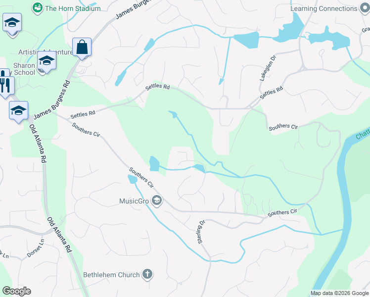 map of restaurants, bars, coffee shops, grocery stores, and more near 1140 Easy Street in Suwanee