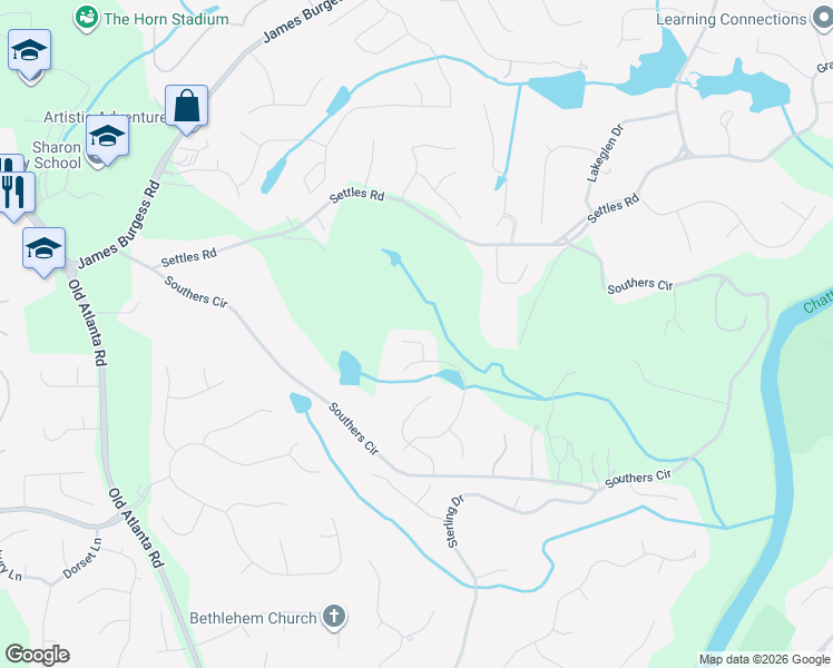 map of restaurants, bars, coffee shops, grocery stores, and more near 1140 Easy Street in Suwanee