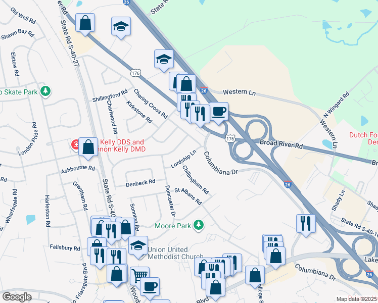 map of restaurants, bars, coffee shops, grocery stores, and more near 137 Lordship Lane in Irmo