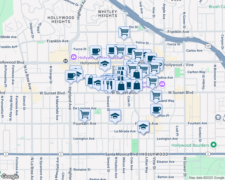 map of restaurants, bars, coffee shops, grocery stores, and more near in Los Angeles
