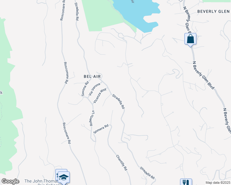 map of restaurants, bars, coffee shops, grocery stores, and more near 1364 Stradella Road in Los Angeles