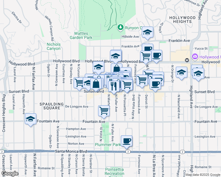 map of restaurants, bars, coffee shops, grocery stores, and more near in Los Angeles
